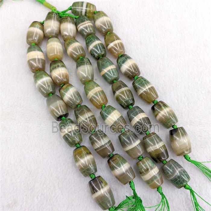 Natural Tibetan Agate Barrel Beads Green Dye