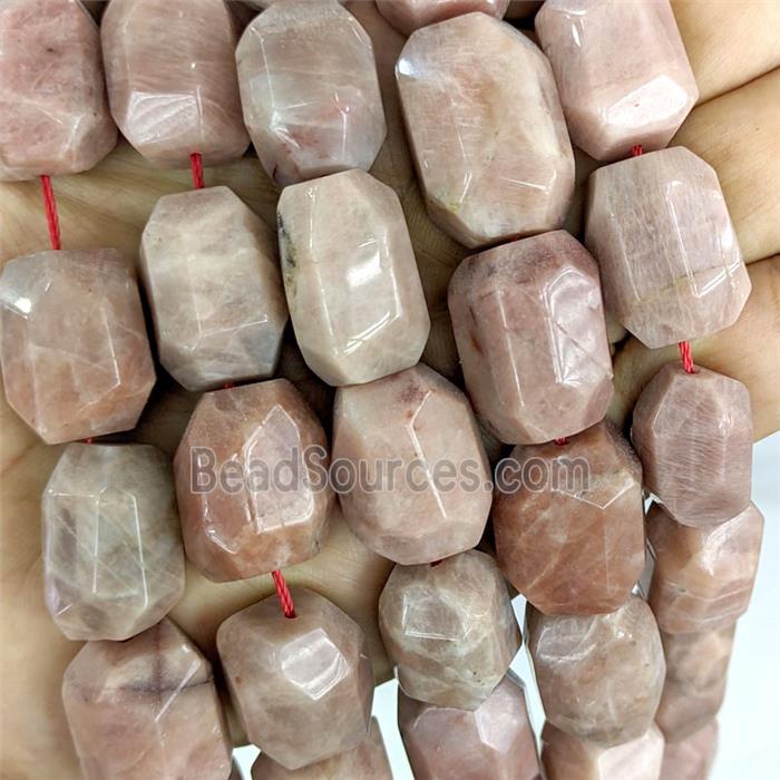 Natural Peach Sunstone Column Beads Faceted