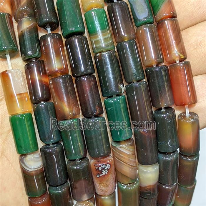 Green Red Stripe Agate Tube Beads Banded Dye