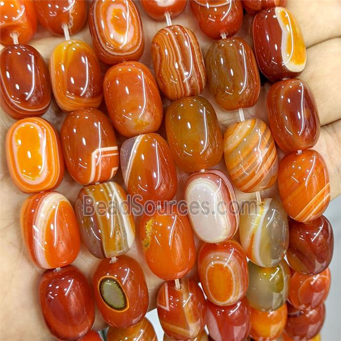 Orange Stripe Agate Barrel Beads Banded Dye