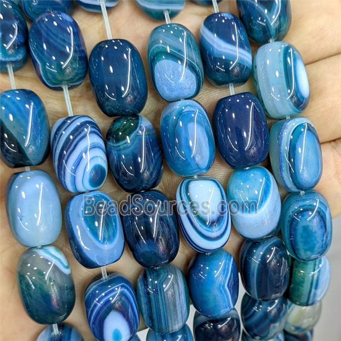 Blue Stripe Agate Barrel Beads Banded Dye