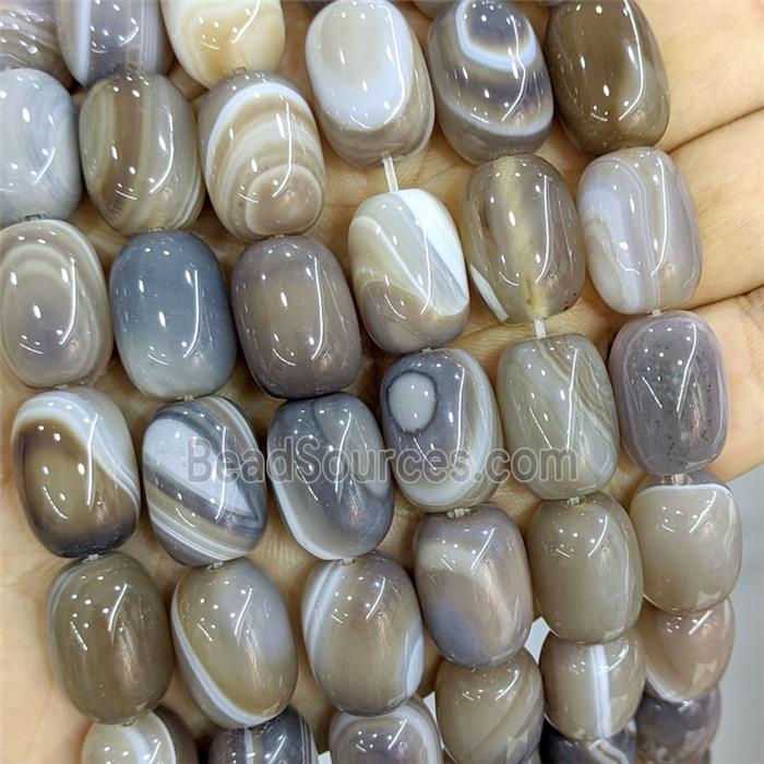 Gray Stripe Agate Barrel Beads Banded Dye