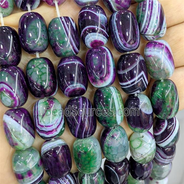 Green Purple Stripe Agate Barrel Beads Banded Dye