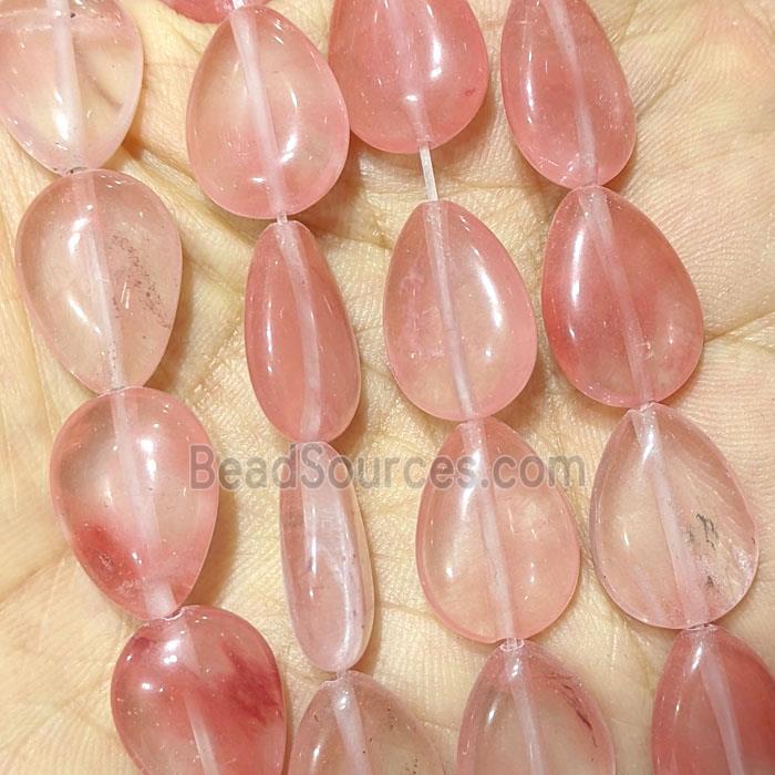 Pink Synthetic Quartz Teardrop Beads Flat