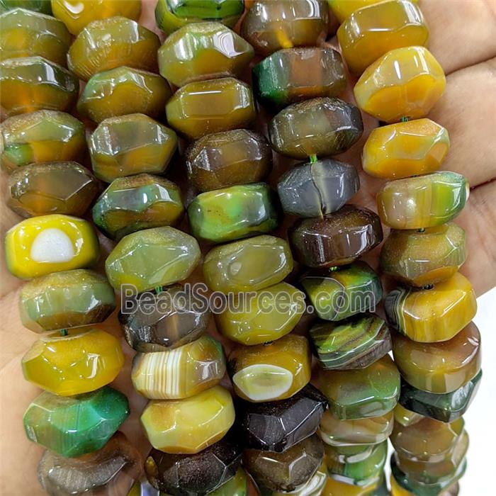 Olive Agate Rondelle Beads Faceted Dye