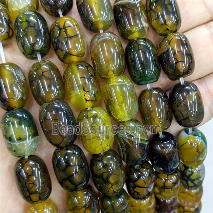 Natural Veins Agate Barrel Beads Olive Dye