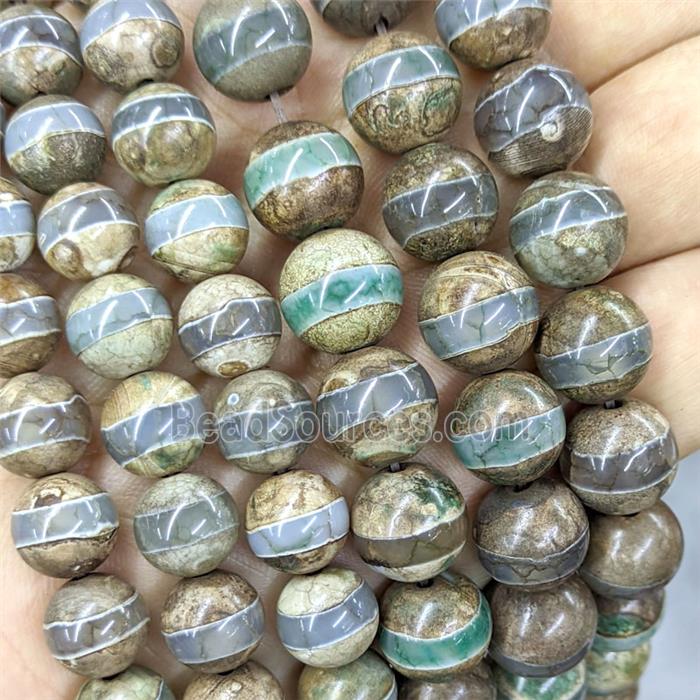 Tibetan Agate Beads Green Line Smooth Round