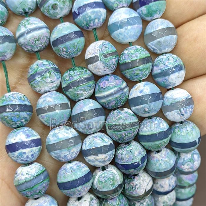 Green Tibetan Agate Beads Faceted Round Dye
