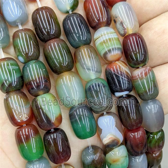 Natural Stripe Agate Barrel Beads Banded Green Red Dye AB-Grade