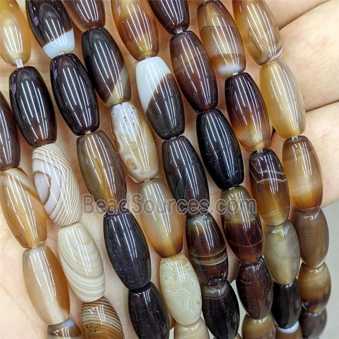 Natural Coffee Stripe Agate Barrel Beads