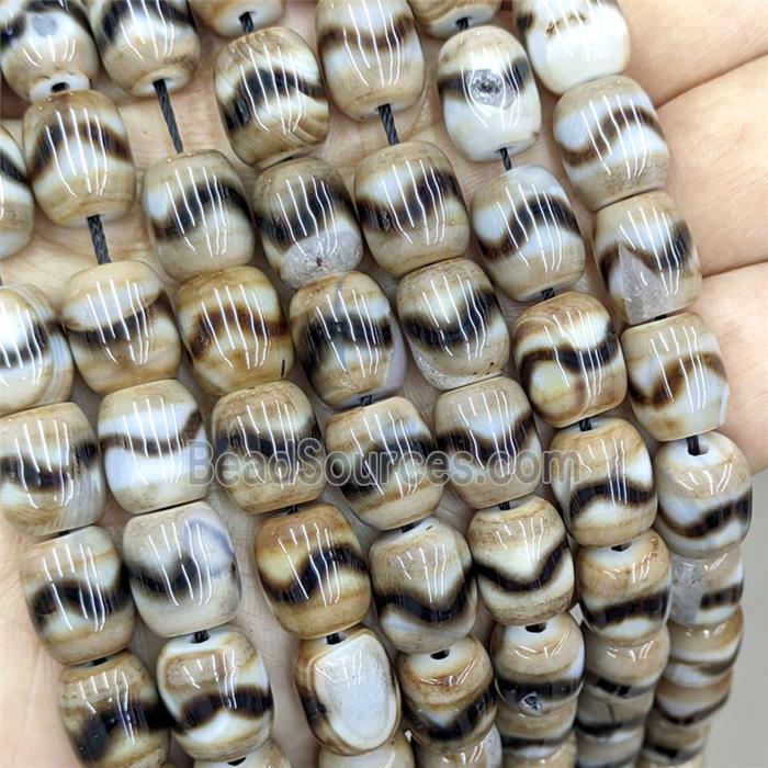 Tibetan Agate Barrel Beads Coffee White Dye
