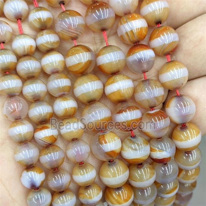 Tibetan Agate Round Beads Orange Dye