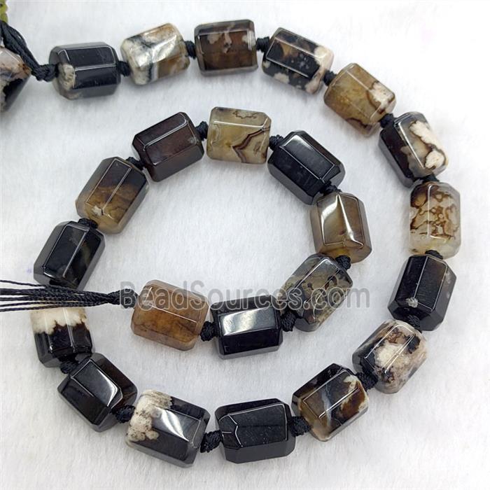 Natural Sakura Agate Tube Beads Faceted Black Dye