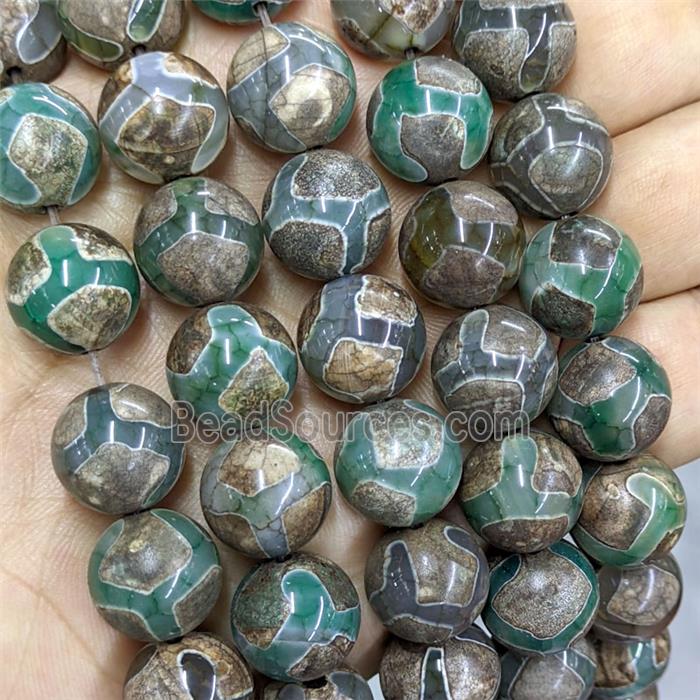 Tibetan Agate Round Beads Green Smooth Tortoise