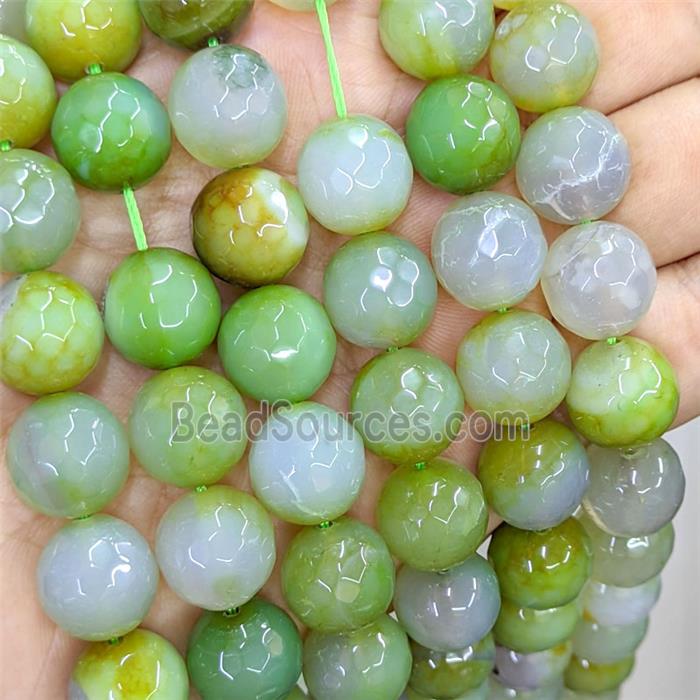 Green Agate Beads Faceted Round Dye