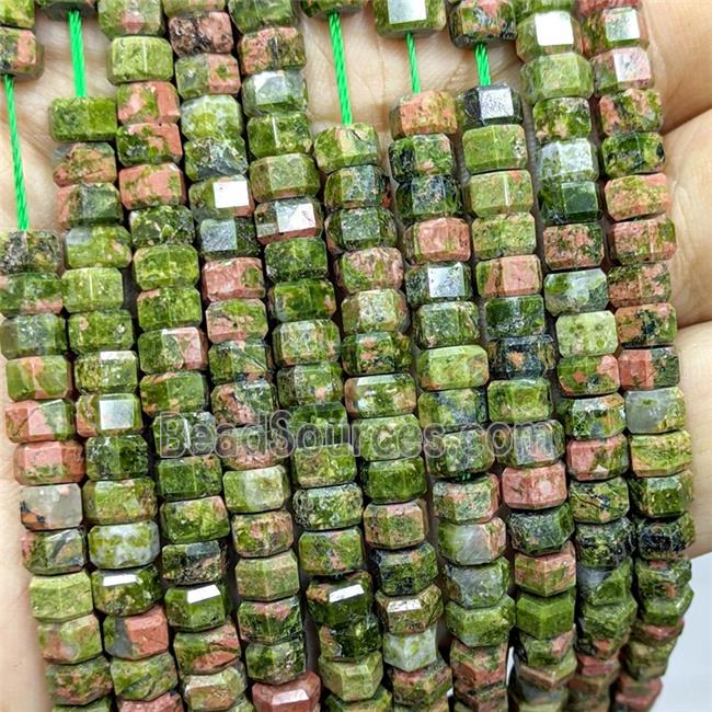 Natural Unakite Hexagon Beads Green