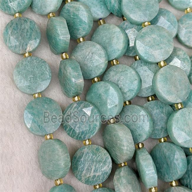 Natural Green Amazonite Coin Beads Faceted