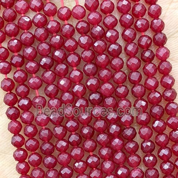 Red Dye Jade Beads Faceted Round