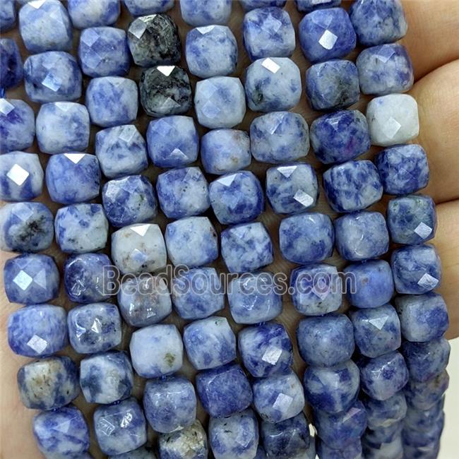 Natural Blue Dalmatian Jasper Beads Faceted Cube