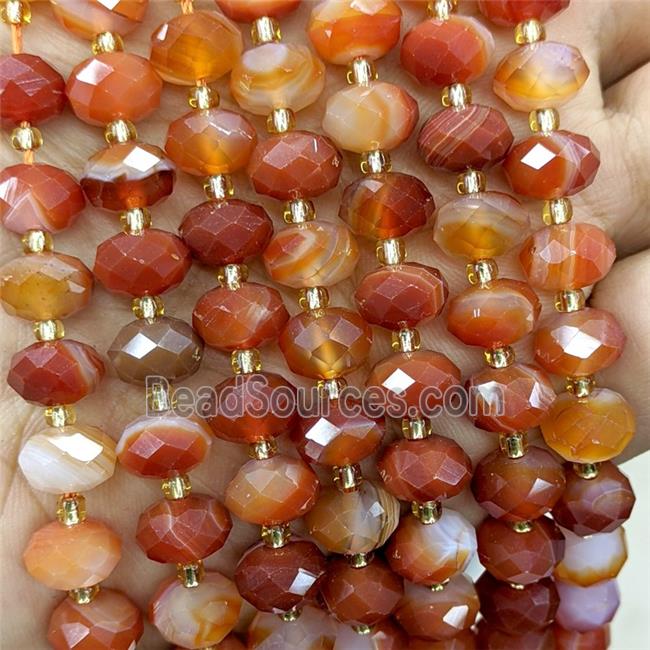 Red Coffee Stripe Agate Beads Banded Faceted Rondelle Dye