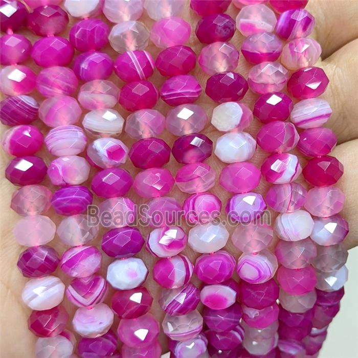 Natural Hotpink Stripe Agate Rondelle Beads Dye Faceted