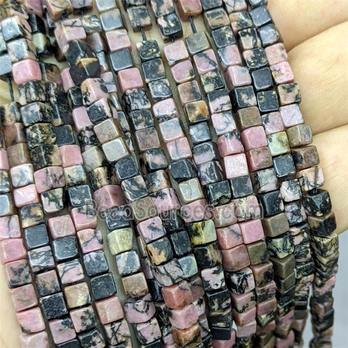 Natural Chinese Rhodonite Cube Beads