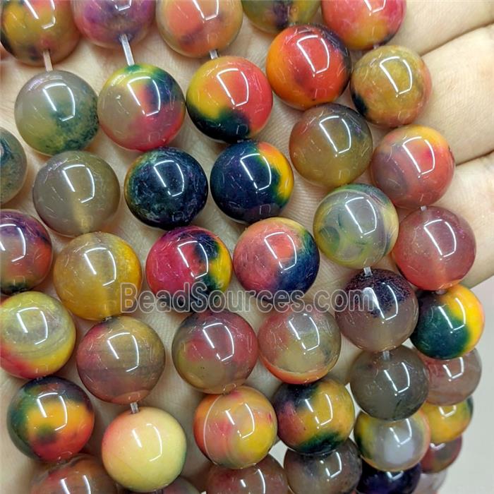 Natural Agate Beads Multicolor Dye Smooth Round