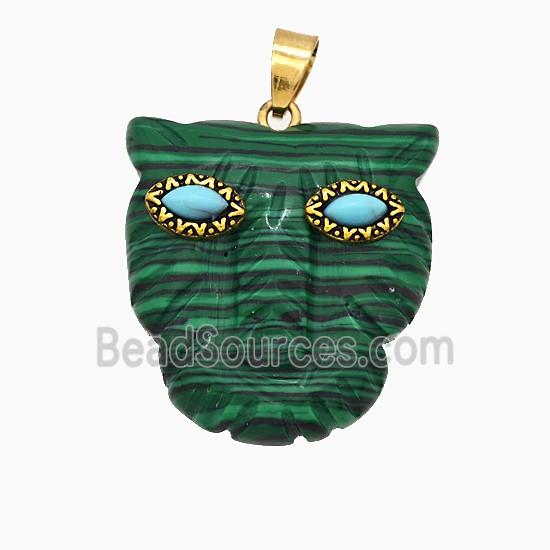 Synthetic Green Malachite Leopard-header Pendant