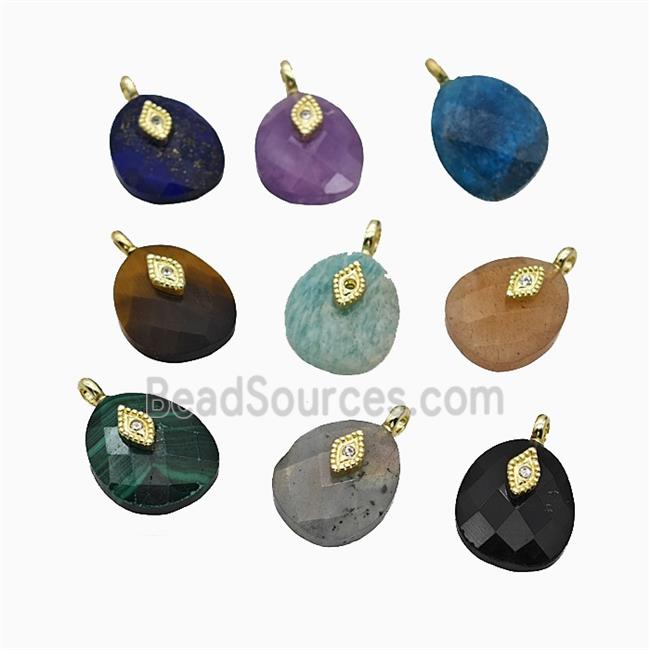 Mixed Gemstone Teardrop Pendant With Copper Eye Gold Plated