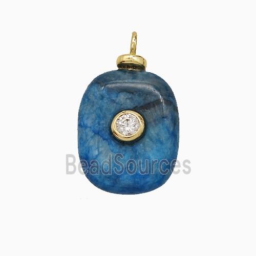 Blue Dye Sponge Jade Rectangle Rectangle Pendant Pave Zirconia