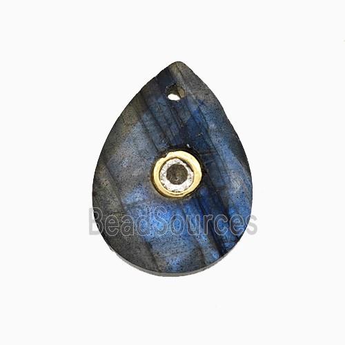 Labradorite Teardrop Pendant Pave Zirconia