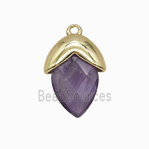Purple Amethyst Oval Pendant Copper Gold Plated