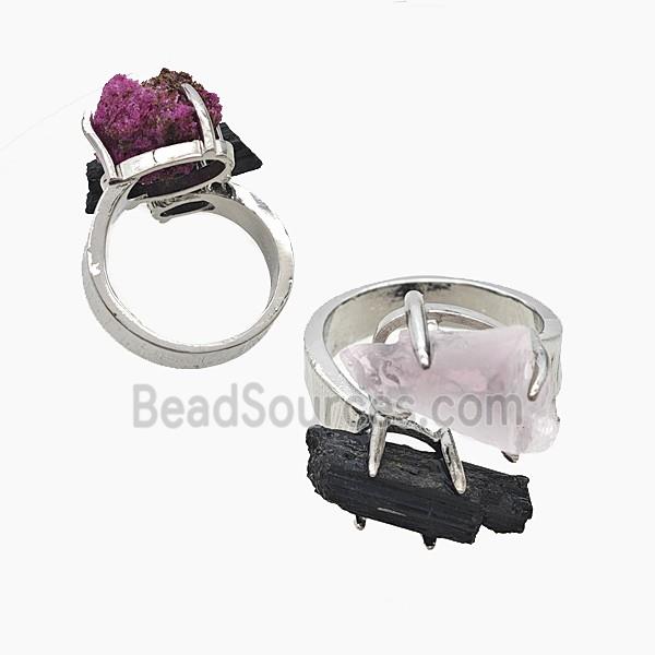 Copper Rings With Black Tourmaline Amethyst Platinum Plated
