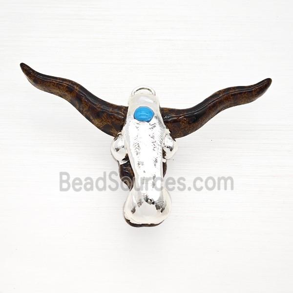 Coffee Resin Bullhead Pendant Shiny Silver