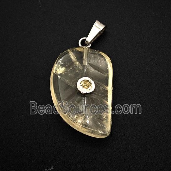 Lemon Quartz Leaf Pendant Pave Zirconia