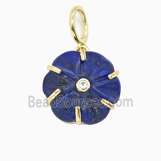 Blue Lapis Lazuli Flower Pendant Pave Zirconia