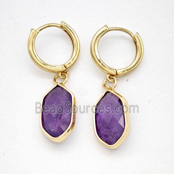 Purple Amethyst Copper Hoop Earrings Prism Gold Plated