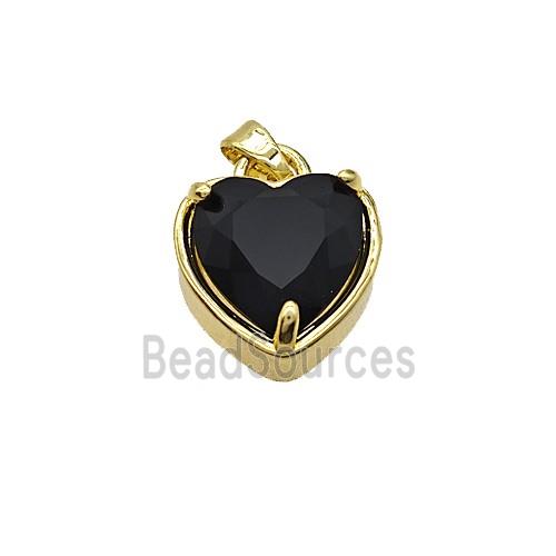 Copper Heart Pendant Pave Black Crystal Glass Gold Plated