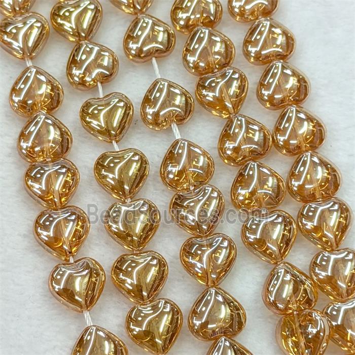 Champagne Crystal Glass Heart Beads Electroplated