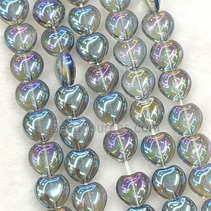 Grayblue Crystal Glass Heart Beads Electroplated