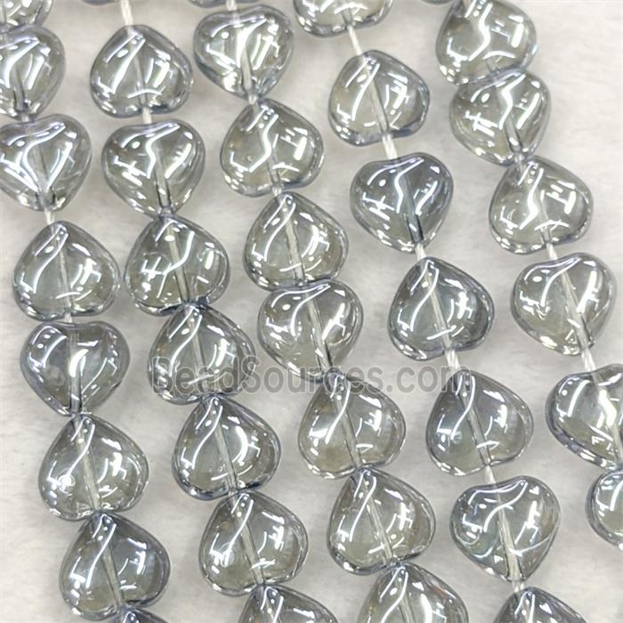 Grayblue Crystal Glass Heart Beads Electroplated