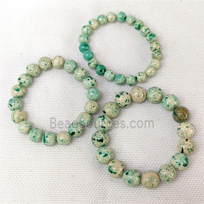 Natural River Jasper Bracelets Green Dye Smooth Round Stretchy