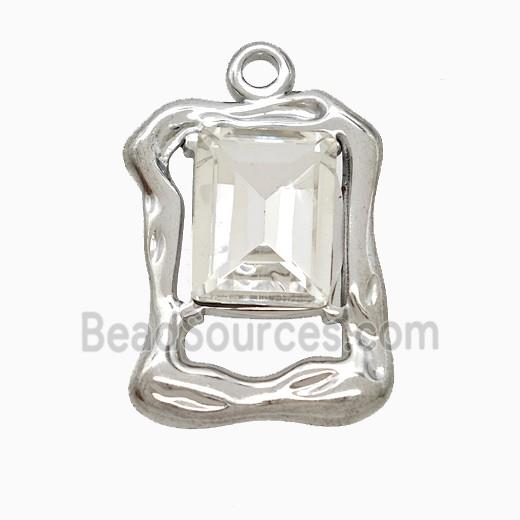 Raw Stainless Steel Rectangle Pendant Pave Crystal Glass