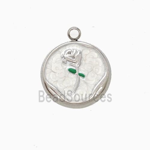 Raw Stainless Steel Flower Pendant White Painted