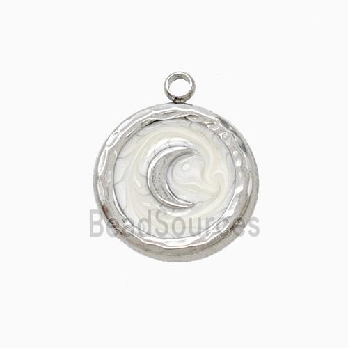 Raw Stainless Steel Moon Pendant White Painted