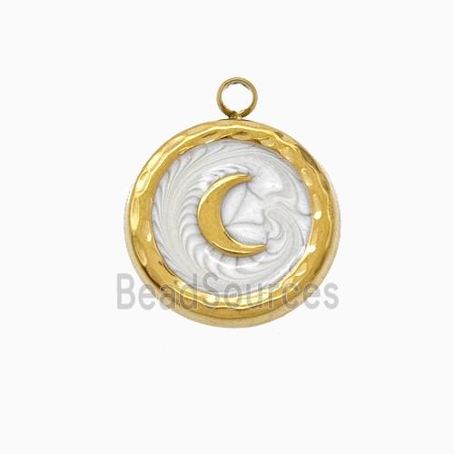 Stainless Steel Moon Pendant White Painted Gold Plated