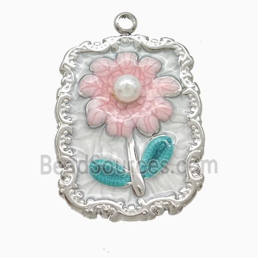 Raw Stainless Steel Flower Pendant Pave Resin Painted