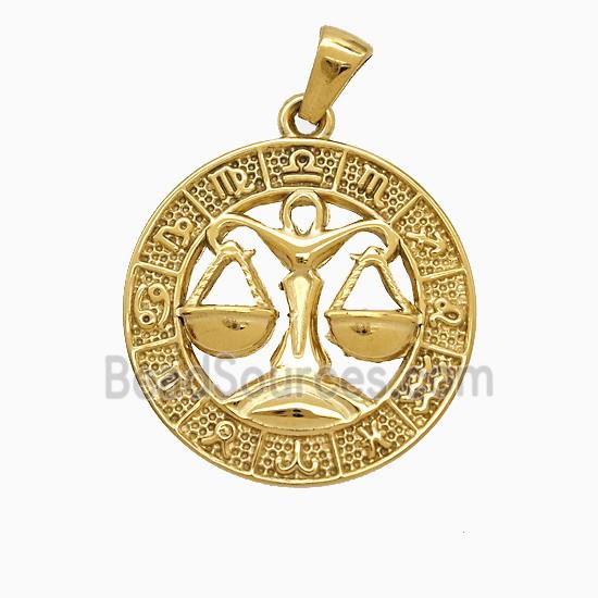 Stainless Steel Symbols Pendant Zodiac Libra Circle Gold Plated