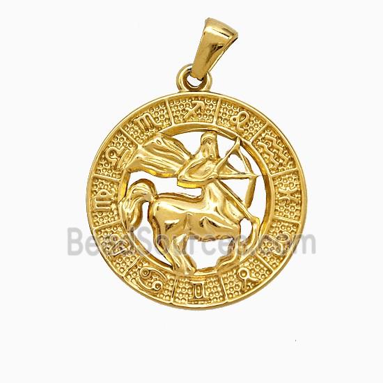 Stainless Steel Symbols Pendant Zodiac Sagittarius Circle Gold Plated
