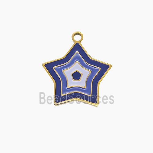 Stainless Steel Star Pendant Blue Purple Enamel Gold Plated